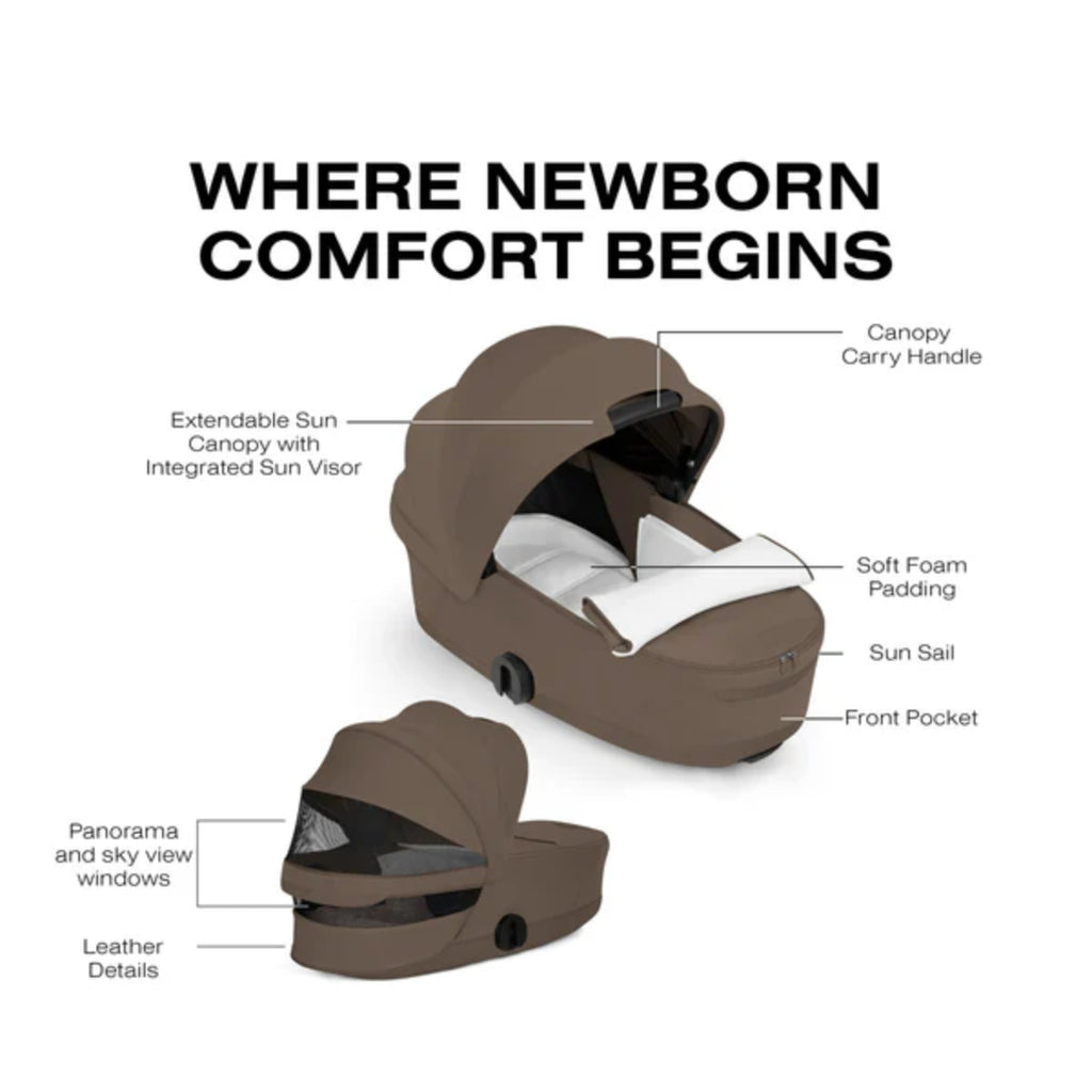 Moisés Infantil Cybex Mios/Coya Fold Lux Style Collection Coconut Brown - Proteção Completa em Todos os Passeios