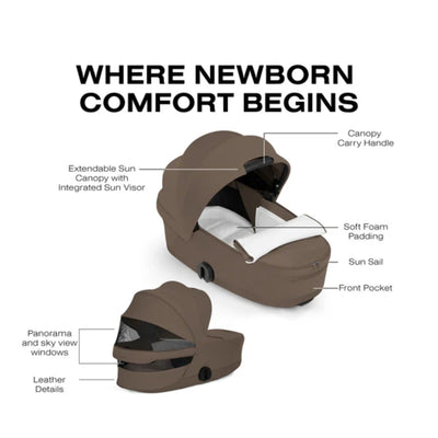 Moisés Infantil Cybex Mios/Coya Fold Lux Style Collection Coconut Brown - Proteção Completa em Todos os Passeios
